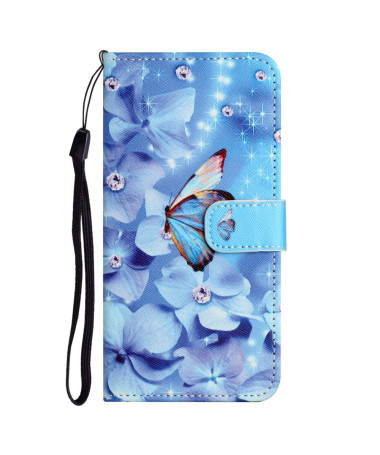 Housse Samsung Galaxy A15 5G Papillon et fleurs bleues