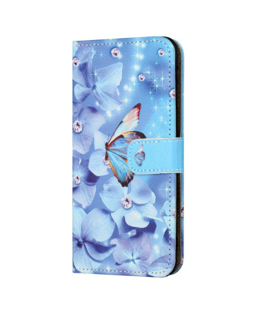 Housse Samsung Galaxy A15 5G Papillon et fleurs bleues