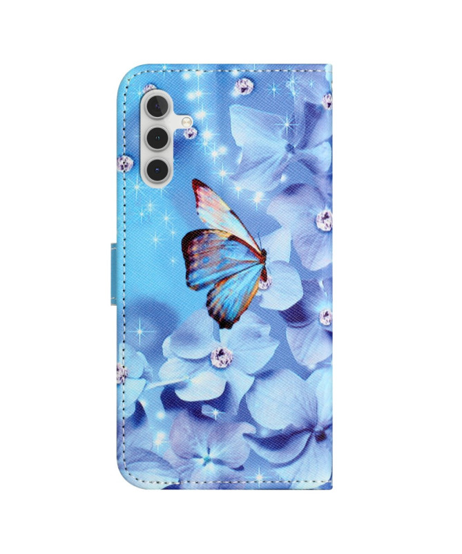 Housse Samsung Galaxy A15 5G Papillon et fleurs bleues
