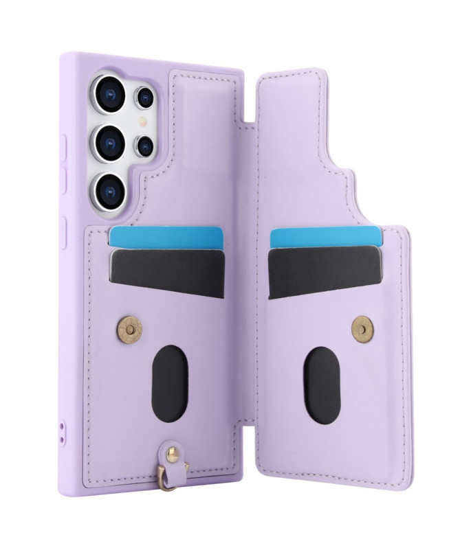 Coque Samsung Galaxy S25 Ultra avec Lanière et Portefeuille Fleuri