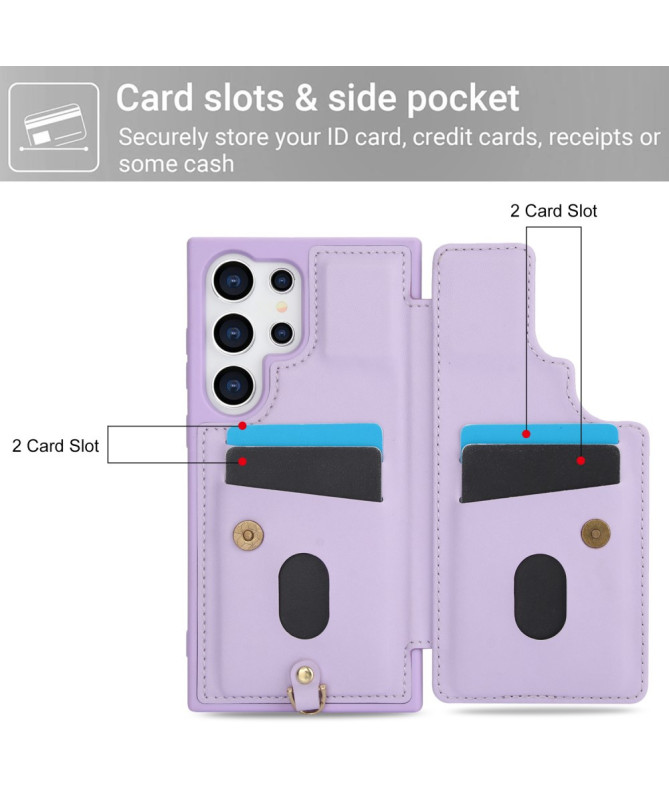 Coque Samsung Galaxy S25 Ultra avec Lanière et Portefeuille Fleuri