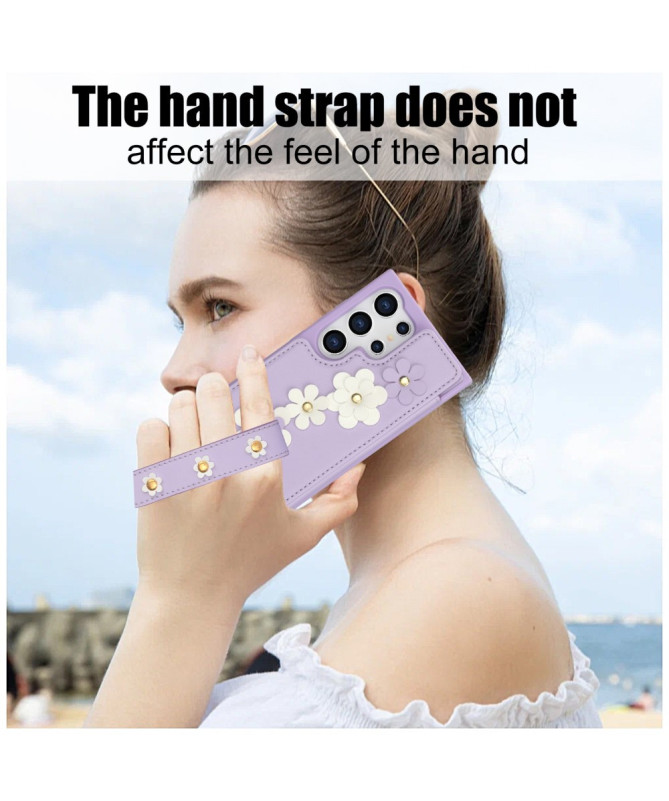 Coque Samsung Galaxy S25 Ultra avec Lanière et Portefeuille Fleuri