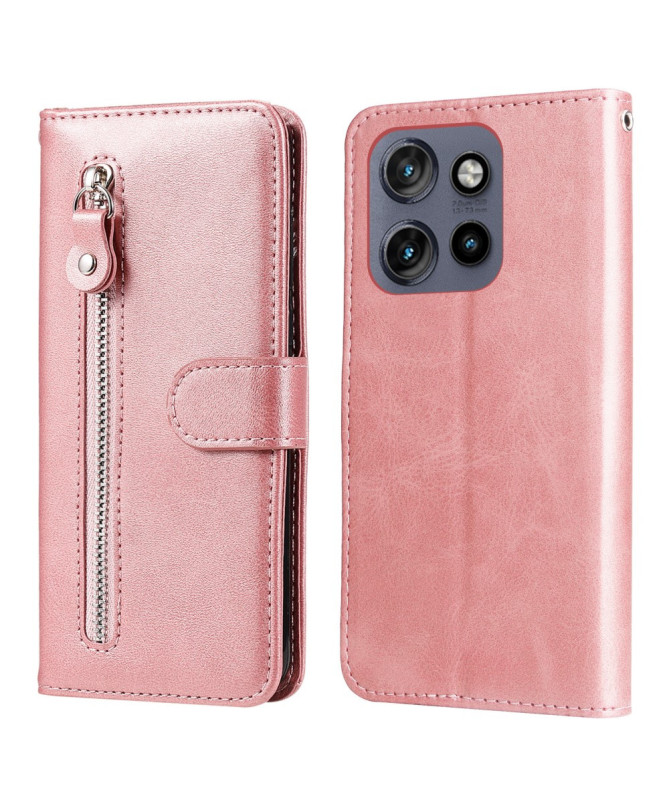 Housse Motorola Edge 50 Neo Zipper Pocket effet cuir