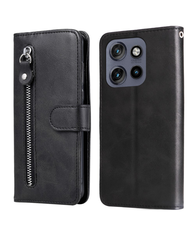 Housse Motorola Edge 50 Neo Zipper Pocket effet cuir