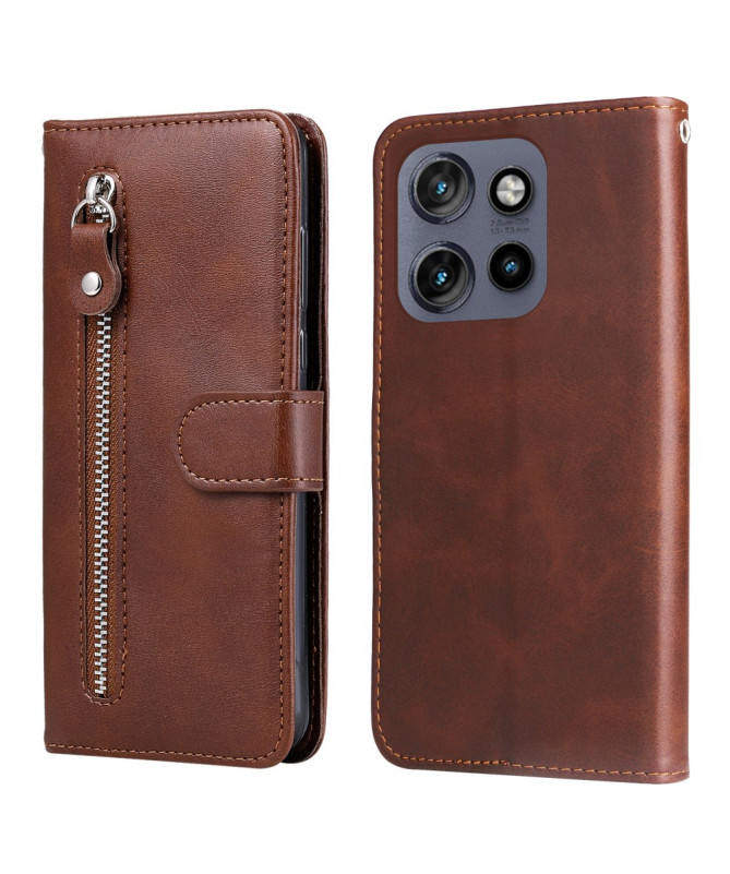Housse Motorola Edge 50 Neo Zipper Pocket effet cuir