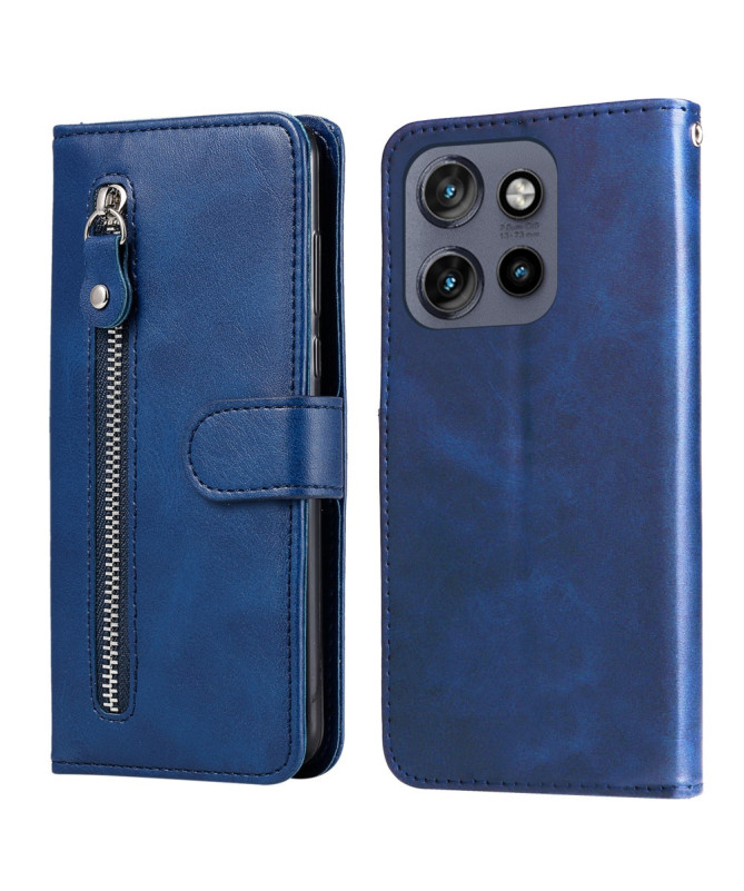 Housse Motorola Edge 50 Neo Zipper Pocket effet cuir