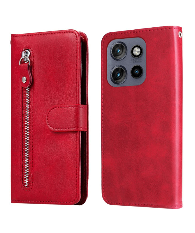 Housse Motorola Edge 50 Neo Zipper Pocket effet cuir