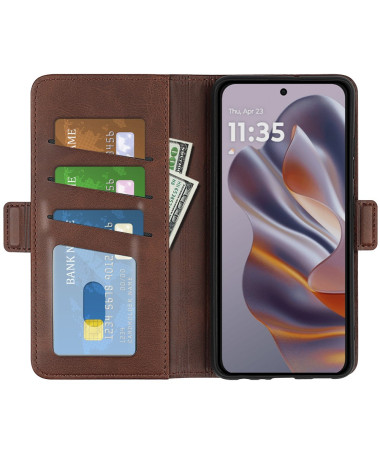 Étui Motorola Edge 50 Neo portefeuille revêtement simili cuir mat Marron - photo 2