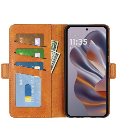 Étui Motorola Edge 50 Neo portefeuille revêtement simili cuir mat Marron Clair - photo 16