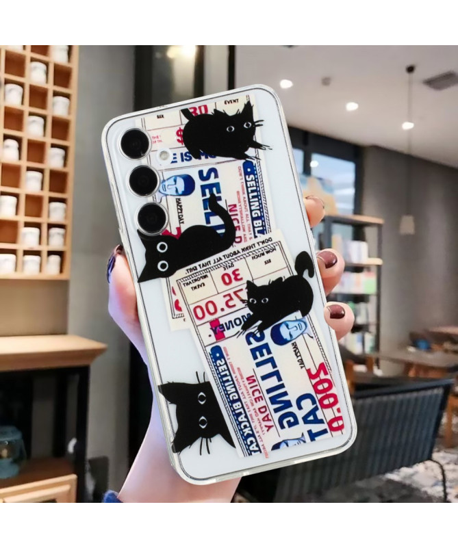 Coque Samsung Galaxy A35 5G Chats Curieux et Tickets Vintage