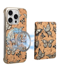Coque iPhone 16 Pro Max MagFolio Nature | Papillons & Effet Liège