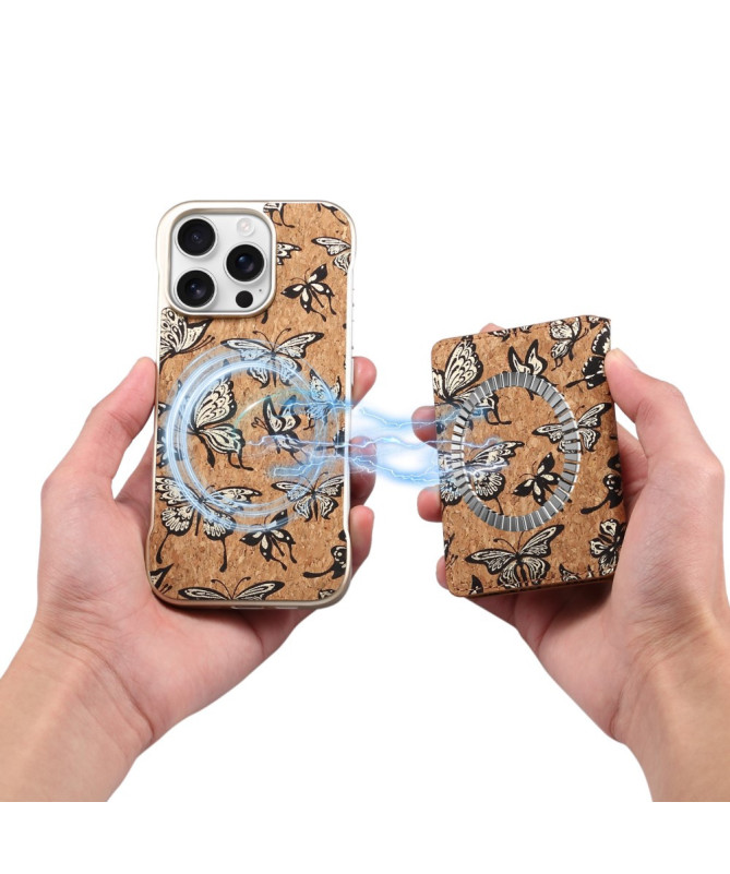 Coque iPhone 16 Pro Max MagFolio Nature | Papillons & Effet Liège