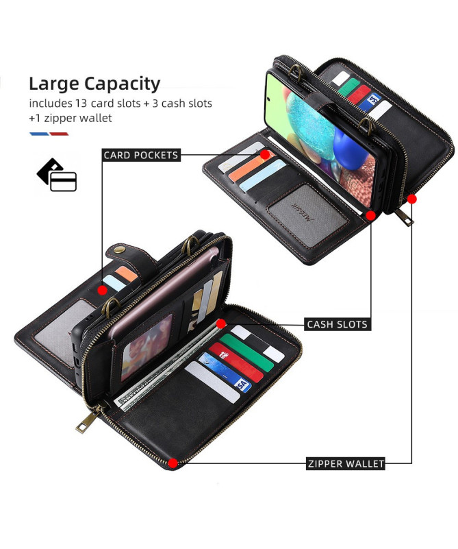 Coque Samsung Galaxy A71 5G Housse Portefeuille Détachable & Bandouliè