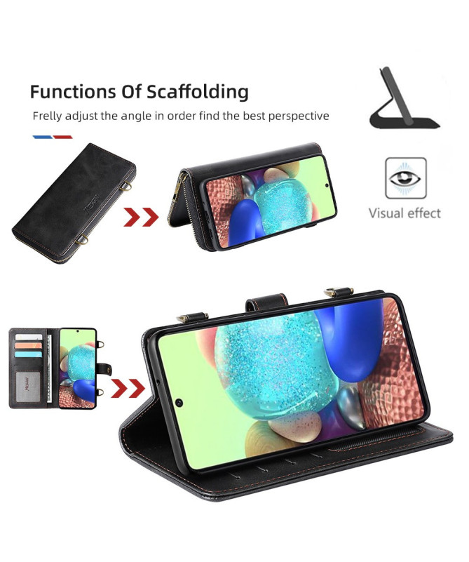 Coque Samsung Galaxy A71 5G Housse Portefeuille Détachable & Bandouliè