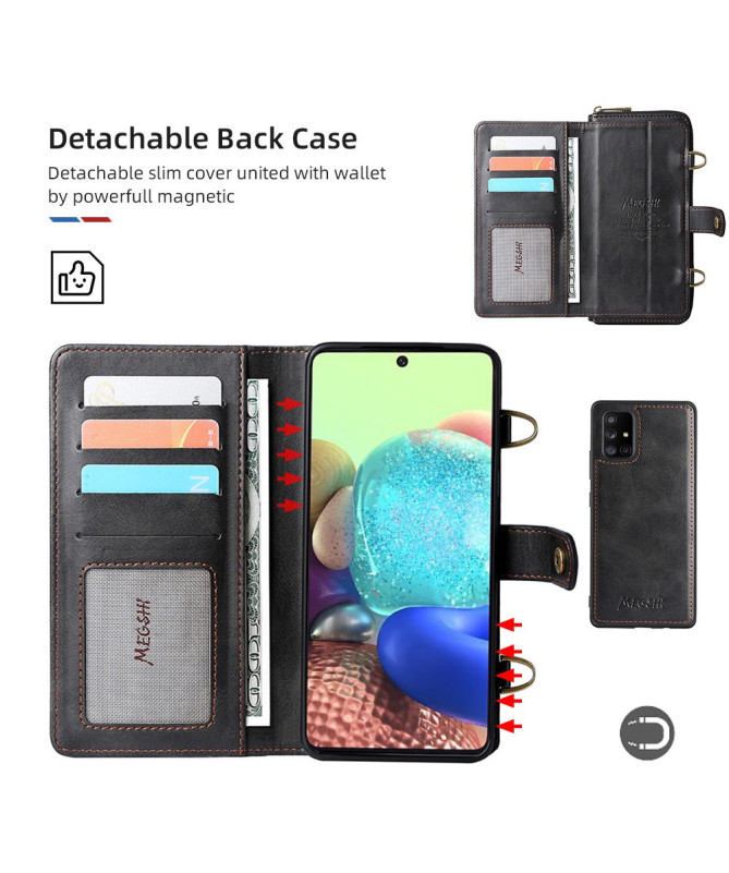 Coque Samsung Galaxy A71 5G Housse Portefeuille Détachable & Bandouliè