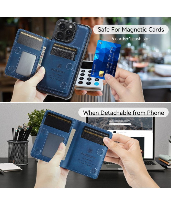 Coque iPhone 16 Pro Max Simili Cuir Vintage & Portefeuille Magnétique