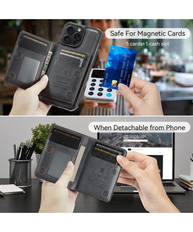 Coque iPhone 16 Pro Max Simili Cuir Vintage & Portefeuille Magnétique