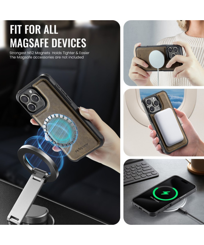 Coque iPhone 16 Pro Max Simili Cuir Vintage & Portefeuille Magnétique