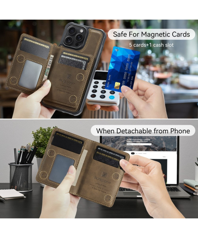 Coque iPhone 16 Pro Max Simili Cuir Vintage & Portefeuille Magnétique