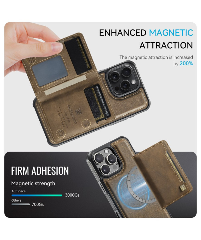 Coque iPhone 16 Pro Max Simili Cuir Vintage & Portefeuille Magnétique