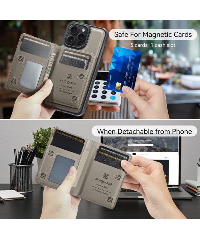 Coque iPhone 16 Pro Max Simili Cuir Vintage & Portefeuille Magnétique