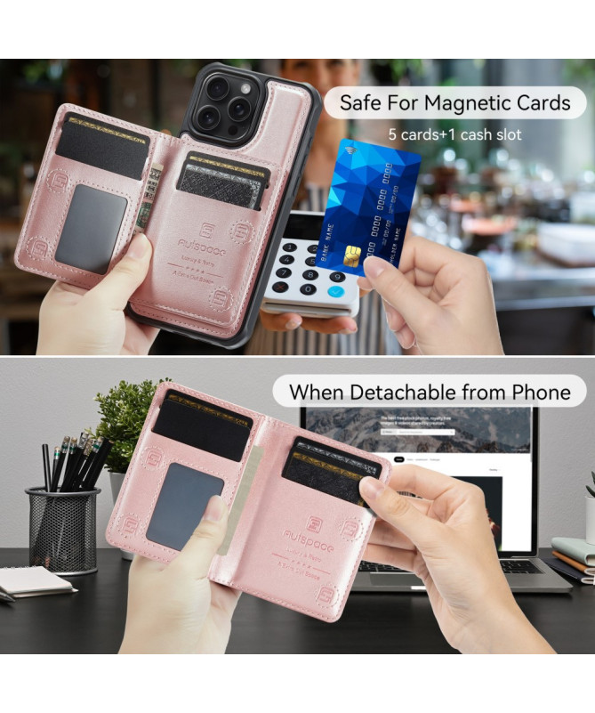 Coque iPhone 16 Pro Max Simili Cuir Vintage & Portefeuille Magnétique