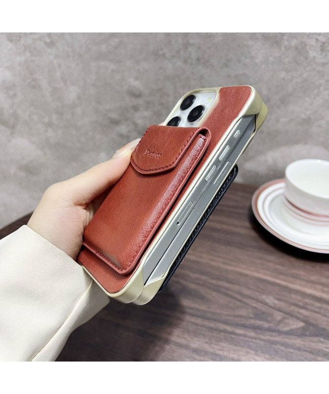 Coque iPhone 16 Pro Max Cuir Véritable & Porte-Cartes Magnétique