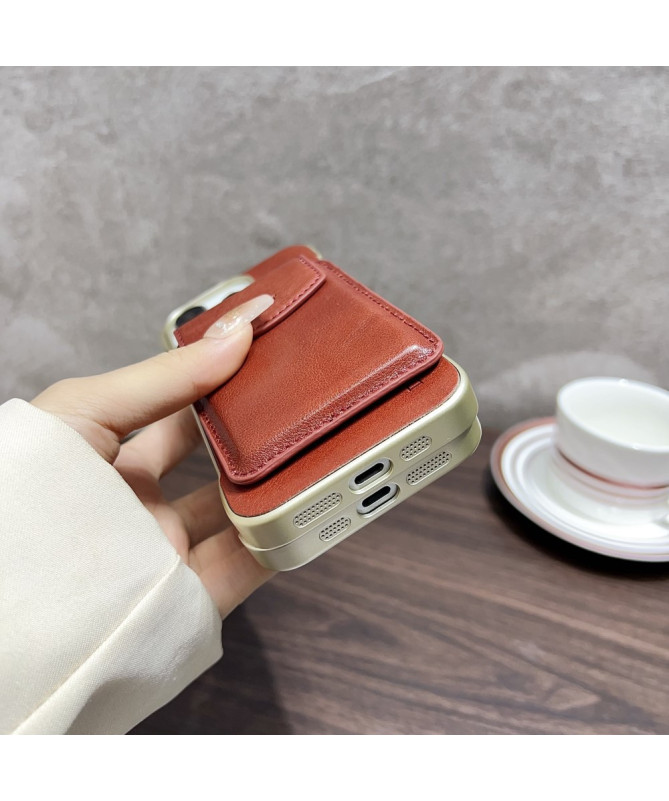 Coque iPhone 16 Pro Max Cuir Véritable & Porte-Cartes Magnétique