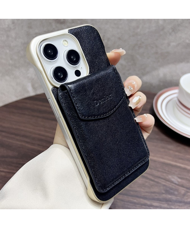 Coque iPhone 16 Pro Max Cuir Véritable & Porte-Cartes Magnétique