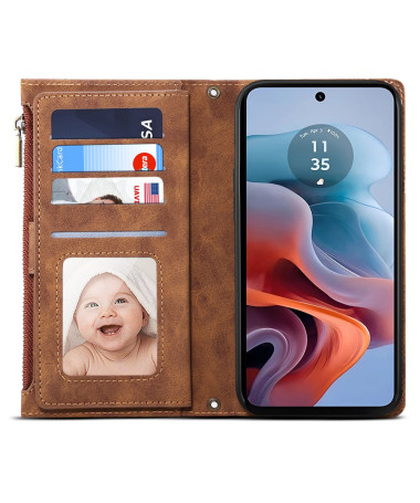 Irène - Housse Motorola Edge 50 Neo Portefeuille à Lanière Marron - photo 2