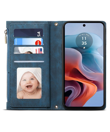 Irène - Housse Motorola Edge 50 Neo Portefeuille à Lanière Bleu marine - photo 20