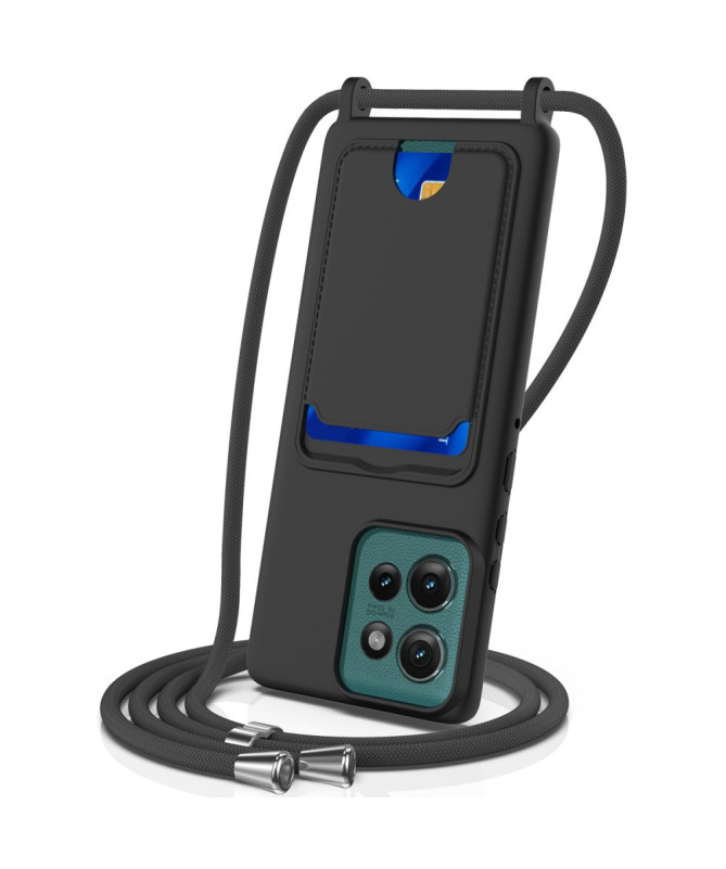 Coque Motorola Edge 50 Silicone Liquide à Cordon et Porte-carte