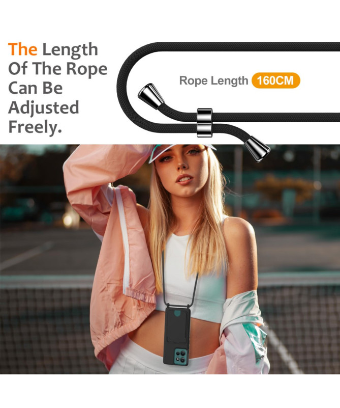 Coque Motorola Edge 50 Silicone Liquide à Cordon et Porte-carte