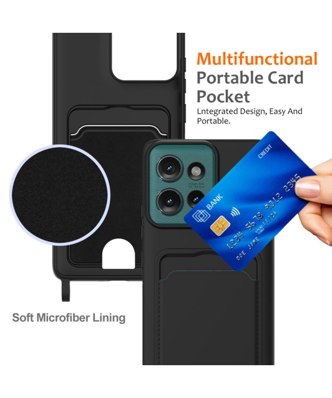 Coque Motorola Edge 50 Silicone Liquide à Cordon et Porte-carte