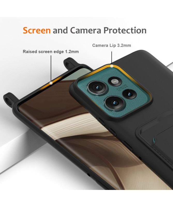 Coque Motorola Edge 50 Silicone Liquide à Cordon et Porte-carte