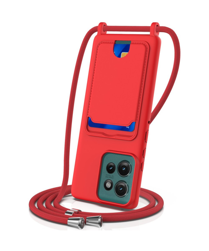 Coque Motorola Edge 50 Silicone Liquide à Cordon et Porte-carte