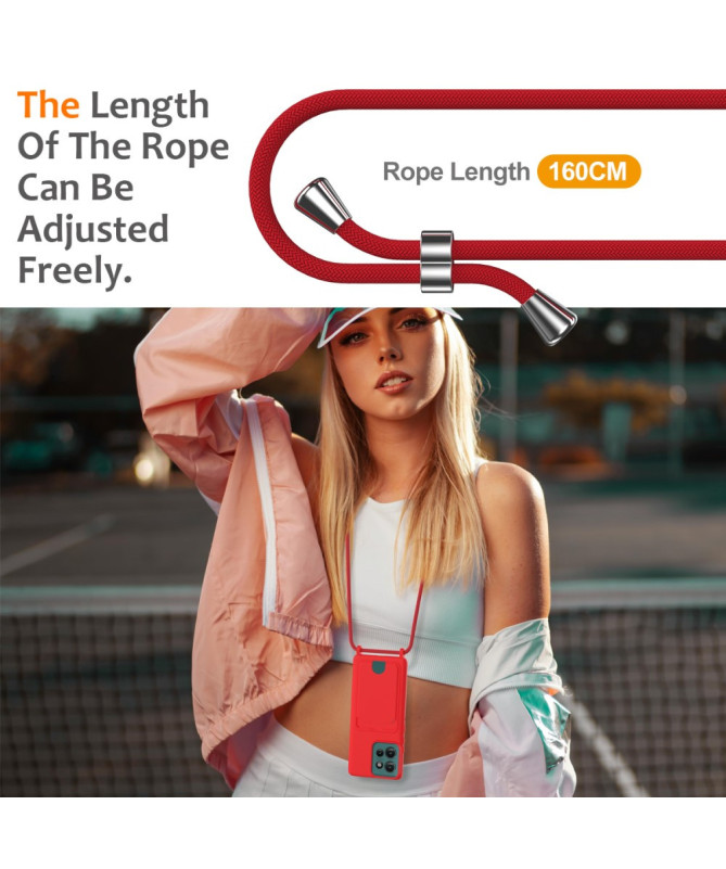 Coque Motorola Edge 50 Silicone Liquide à Cordon et Porte-carte