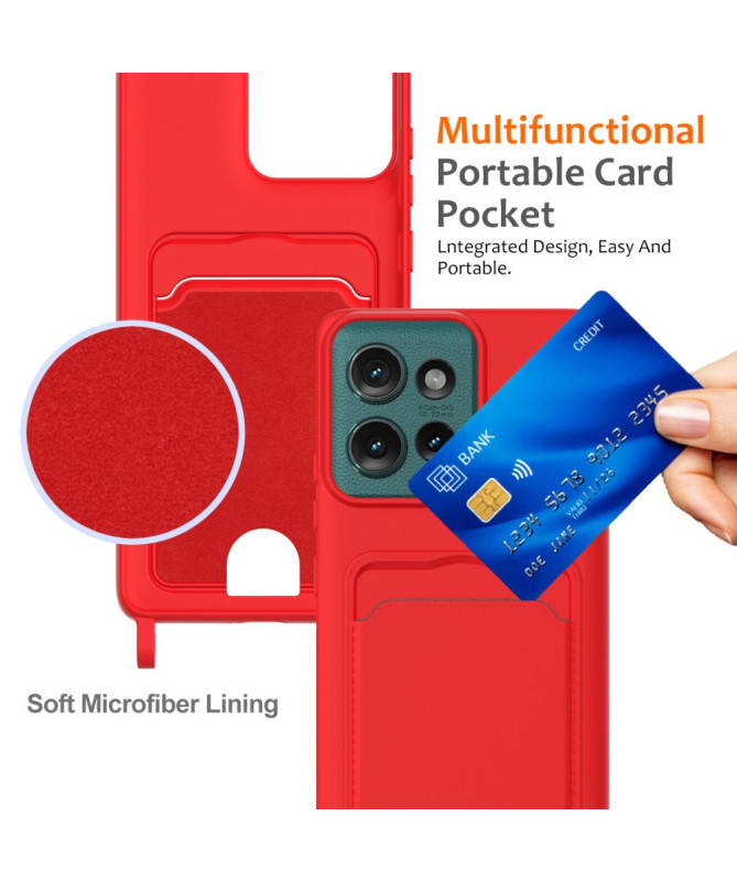 Coque Motorola Edge 50 Silicone Liquide à Cordon et Porte-carte