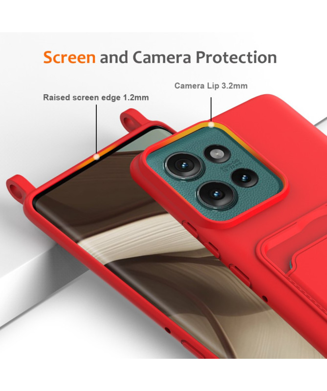 Coque Motorola Edge 50 Silicone Liquide à Cordon et Porte-carte