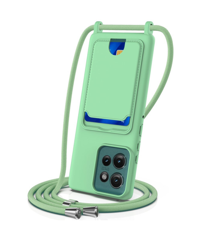 Coque Motorola Edge 50 Silicone Liquide à Cordon et Porte-carte