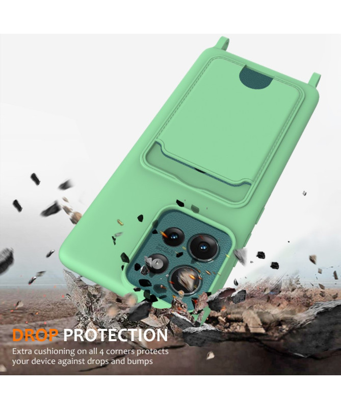 Coque Motorola Edge 50 Silicone Liquide à Cordon et Porte-carte