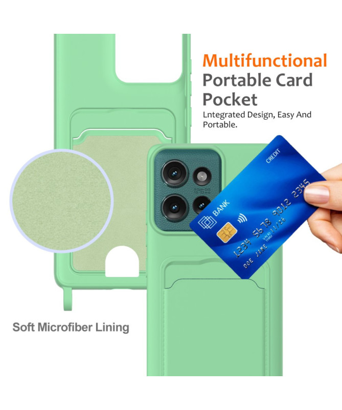 Coque Motorola Edge 50 Silicone Liquide à Cordon et Porte-carte