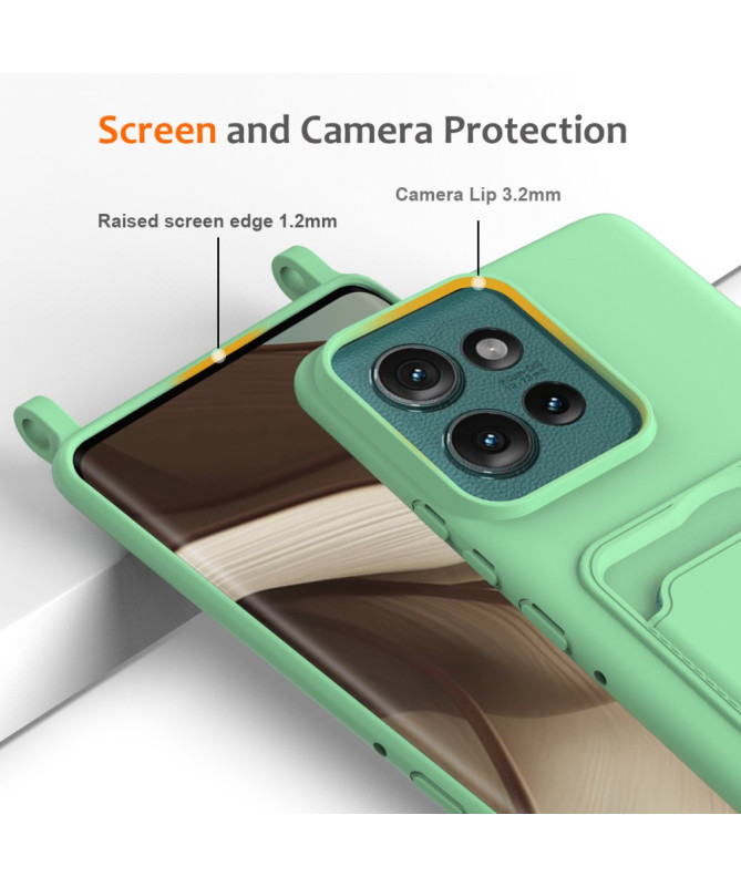 Coque Motorola Edge 50 Silicone Liquide à Cordon et Porte-carte