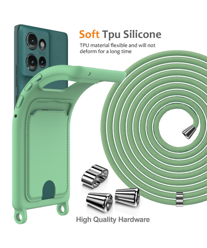 Coque Motorola Edge 50 Silicone Liquide à Cordon et Porte-carte