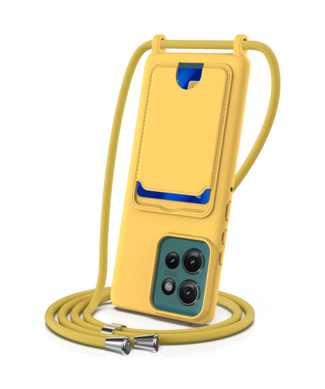 Coque Motorola Edge 50 Silicone Liquide à Cordon et Porte-carte