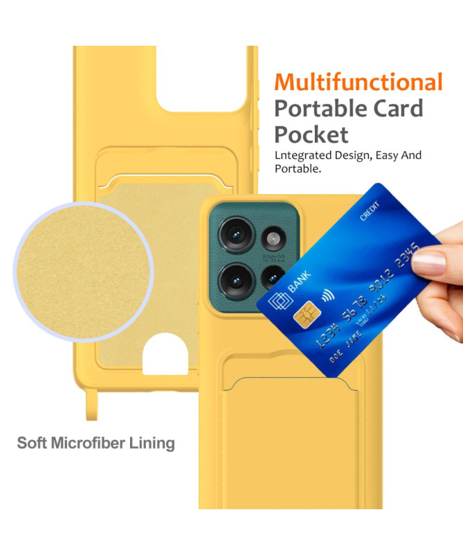 Coque Motorola Edge 50 Silicone Liquide à Cordon et Porte-carte