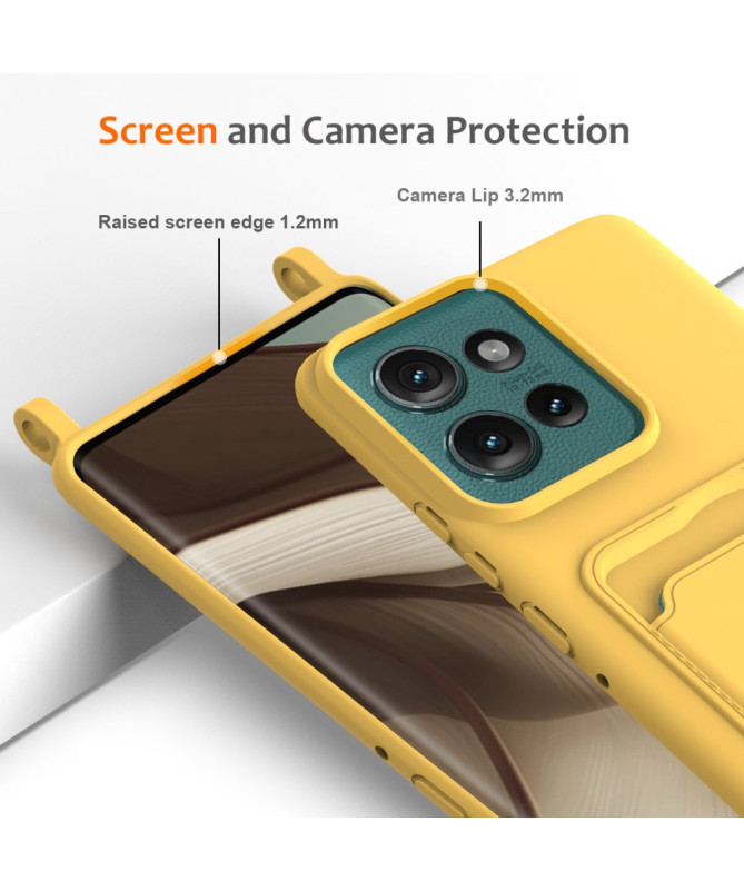 Coque Motorola Edge 50 Silicone Liquide à Cordon et Porte-carte