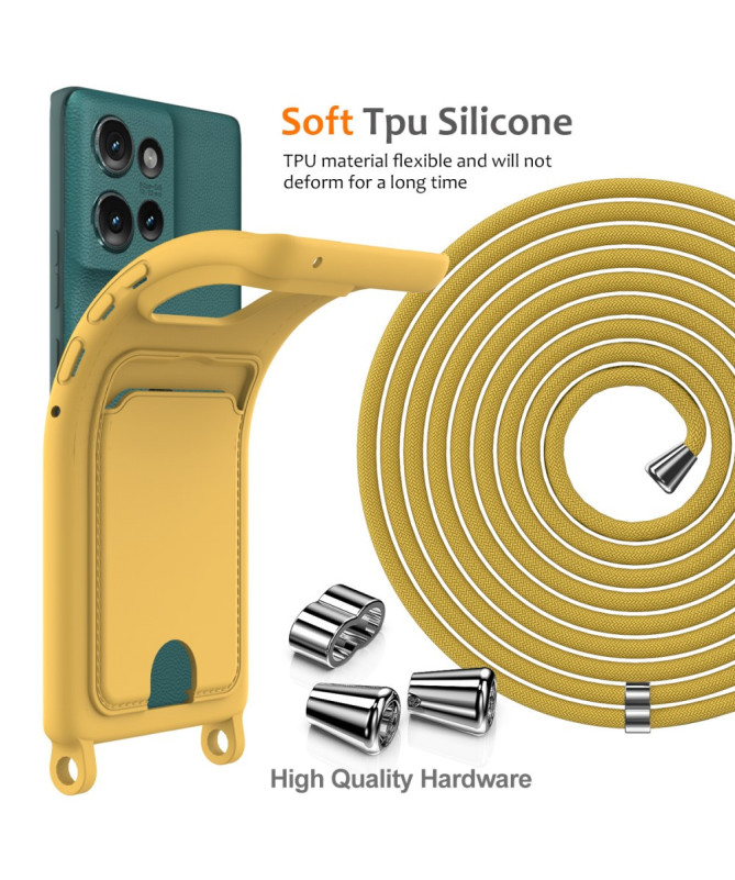 Coque Motorola Edge 50 Silicone Liquide à Cordon et Porte-carte