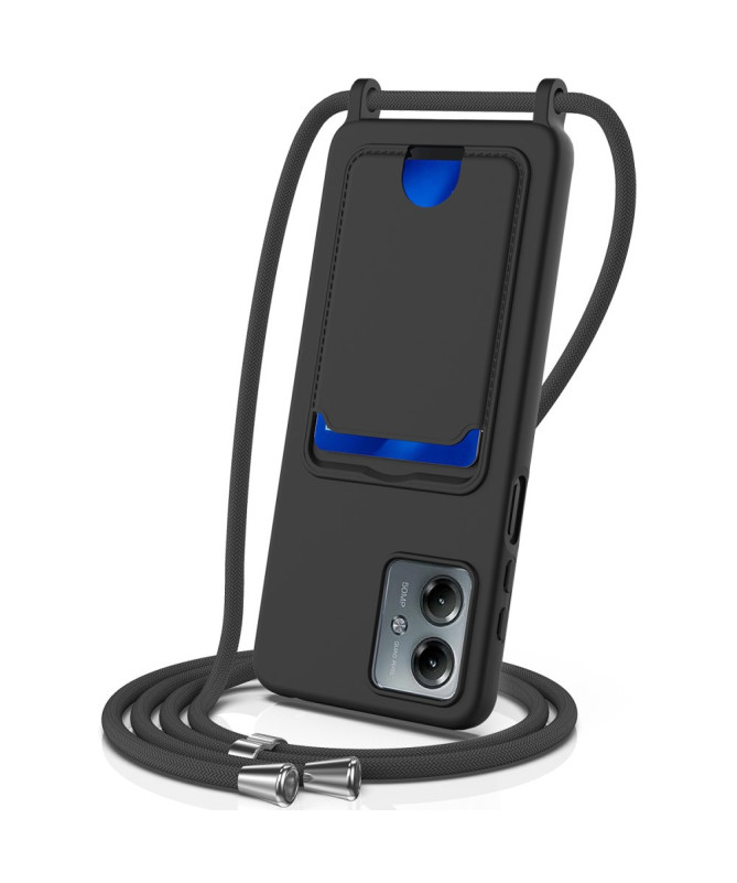 Coque Moto G14 Silicone Liquide à Cordon et Porte-carte