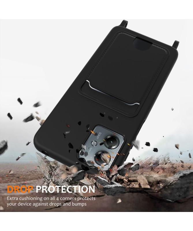 Coque Moto G14 Silicone Liquide à Cordon et Porte-carte